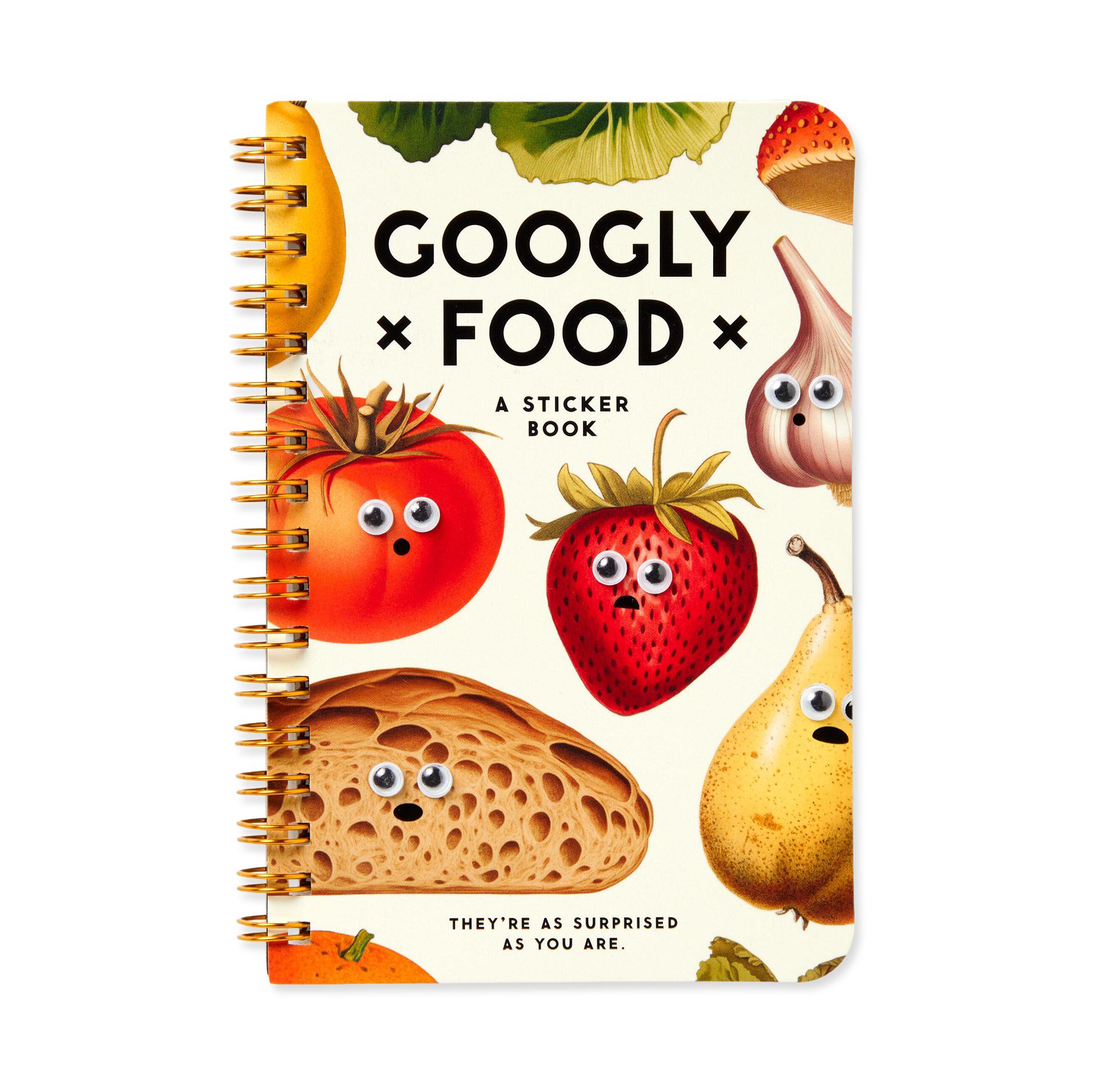 Sticker book cover with cartoon fruits and vegetables on a white background
