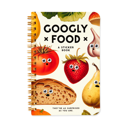 Sticker book cover with cartoon fruits and vegetables on a white background
