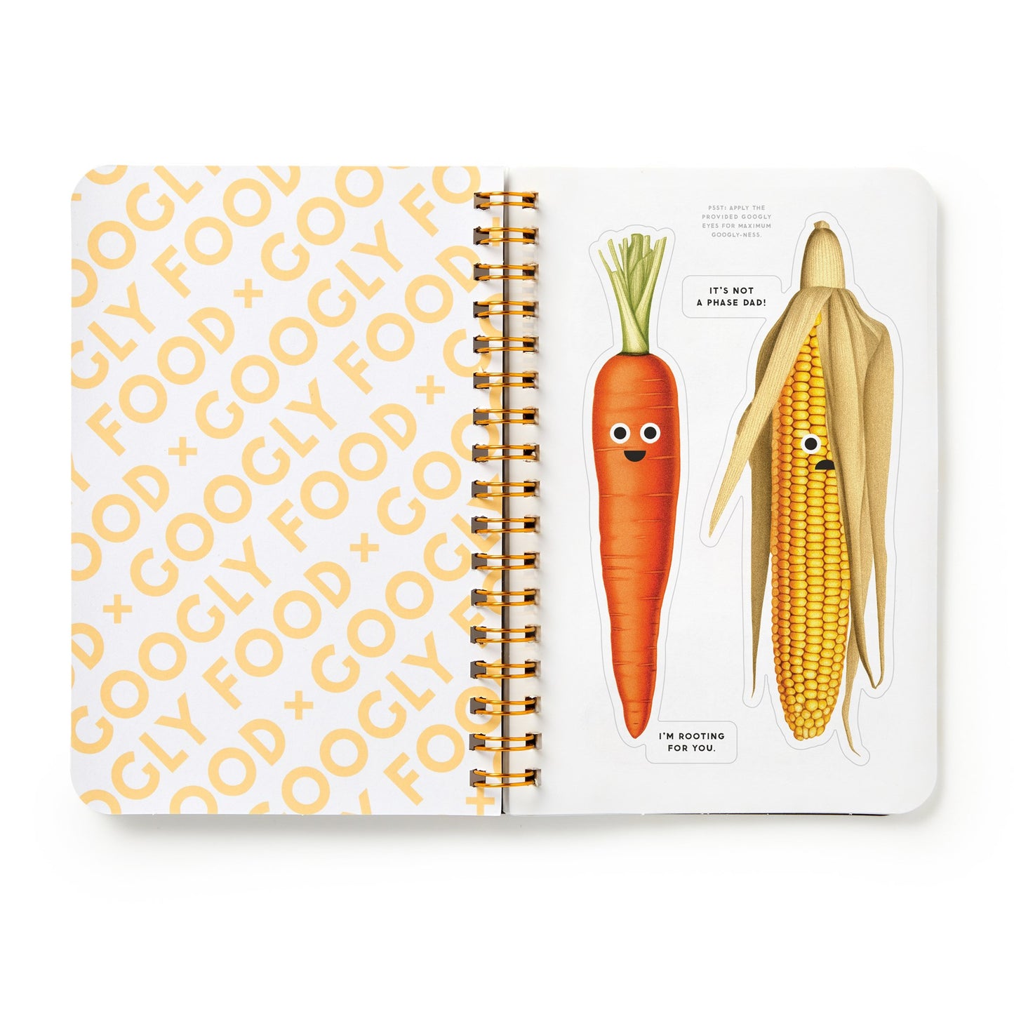 Notebook with a carrot and corn illustration on a white background