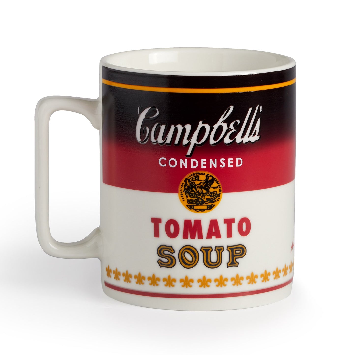 Campbell's Tomato Soup mug with iconic label design on a white background
