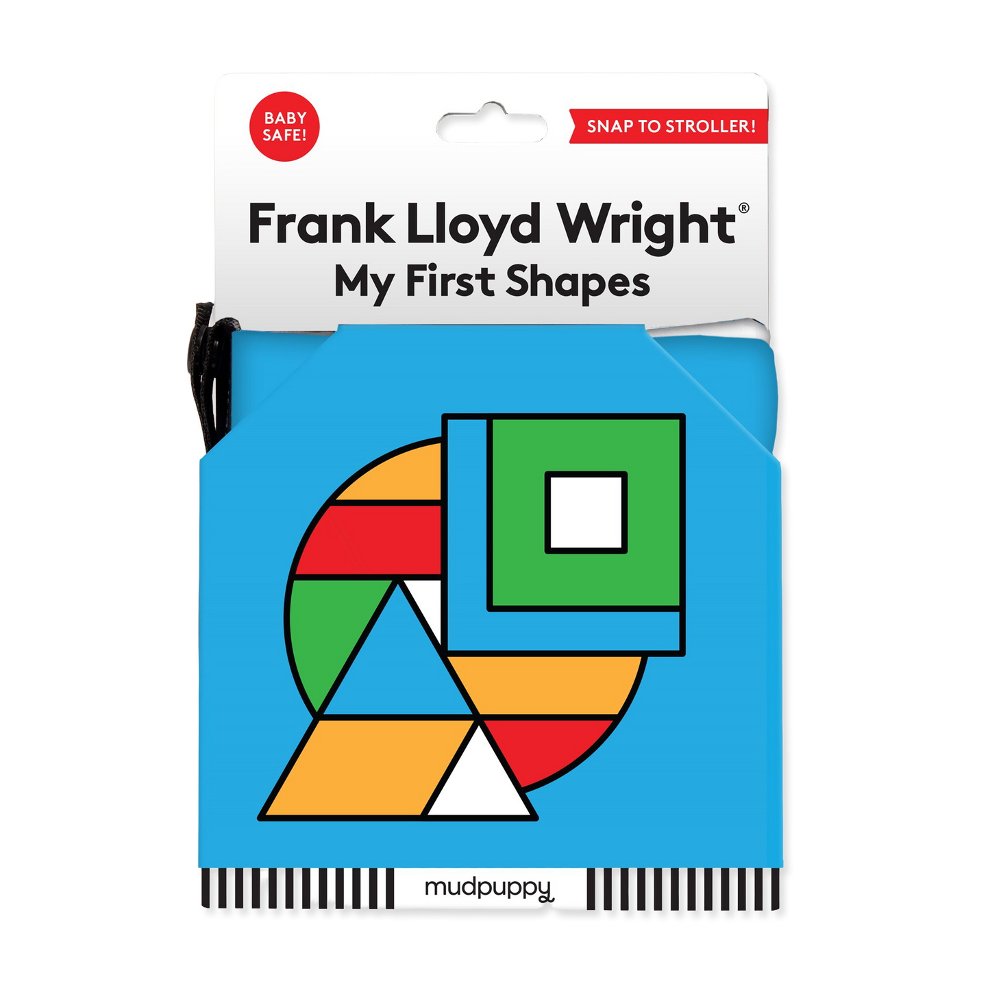 Packaging of 'My First Shapes' by Frank Lloyd Wright with colorful geometric shapes on a blue background.