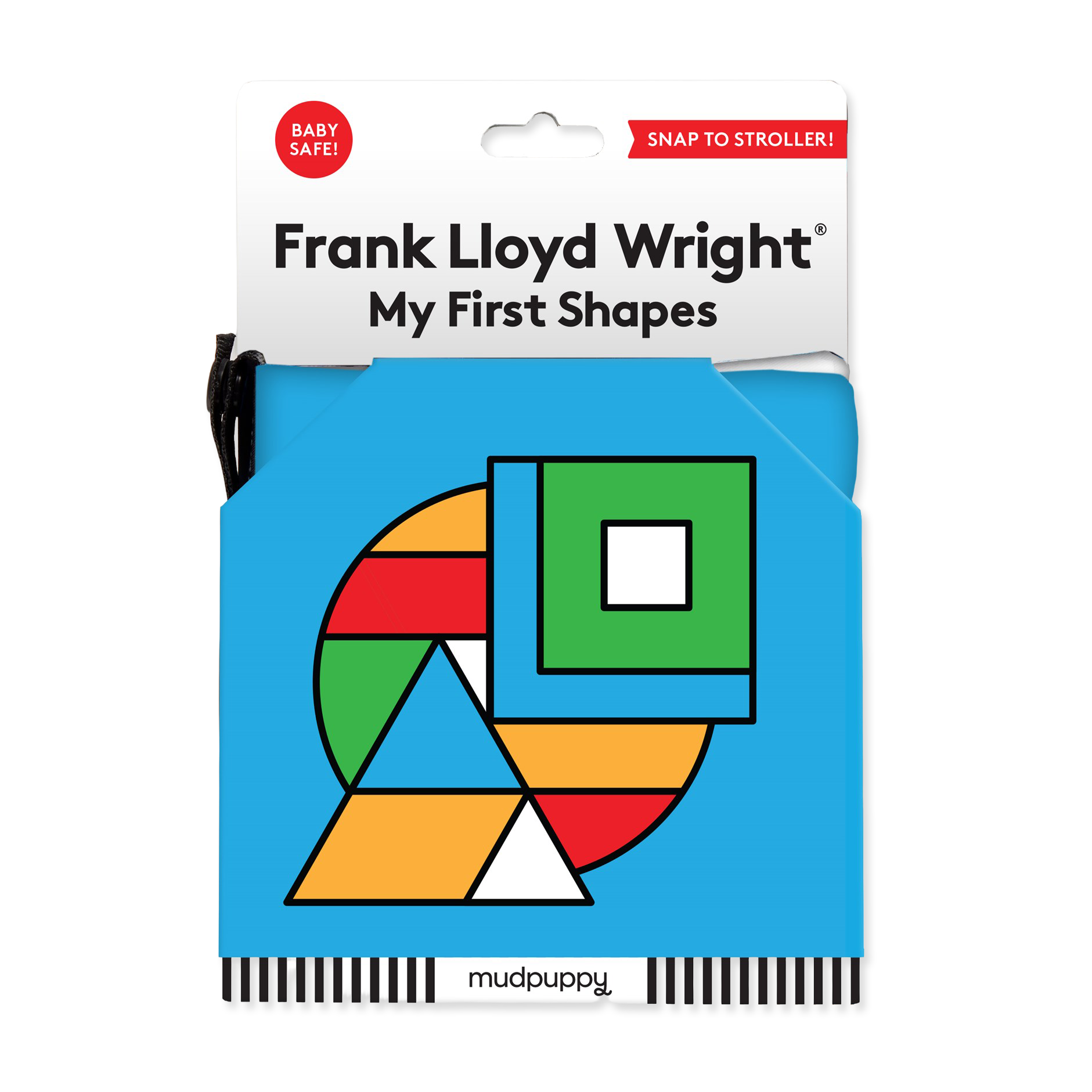 Packaging of 'My First Shapes' by Frank Lloyd Wright with colorful geometric shapes on a blue background.