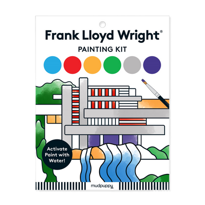 Frank Lloyd Wright painting kit packaging with color swatches and a sample design.