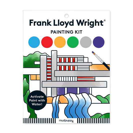 Frank Lloyd Wright painting kit packaging with color swatches and a sample design.
