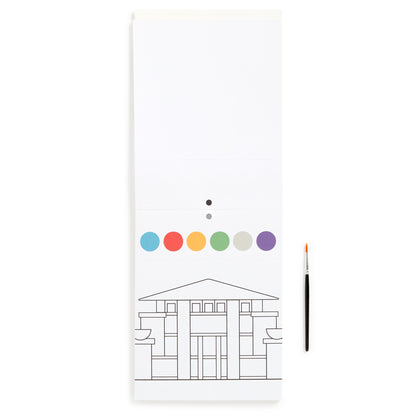 Notebook with a geometric design and colored dots on the cover