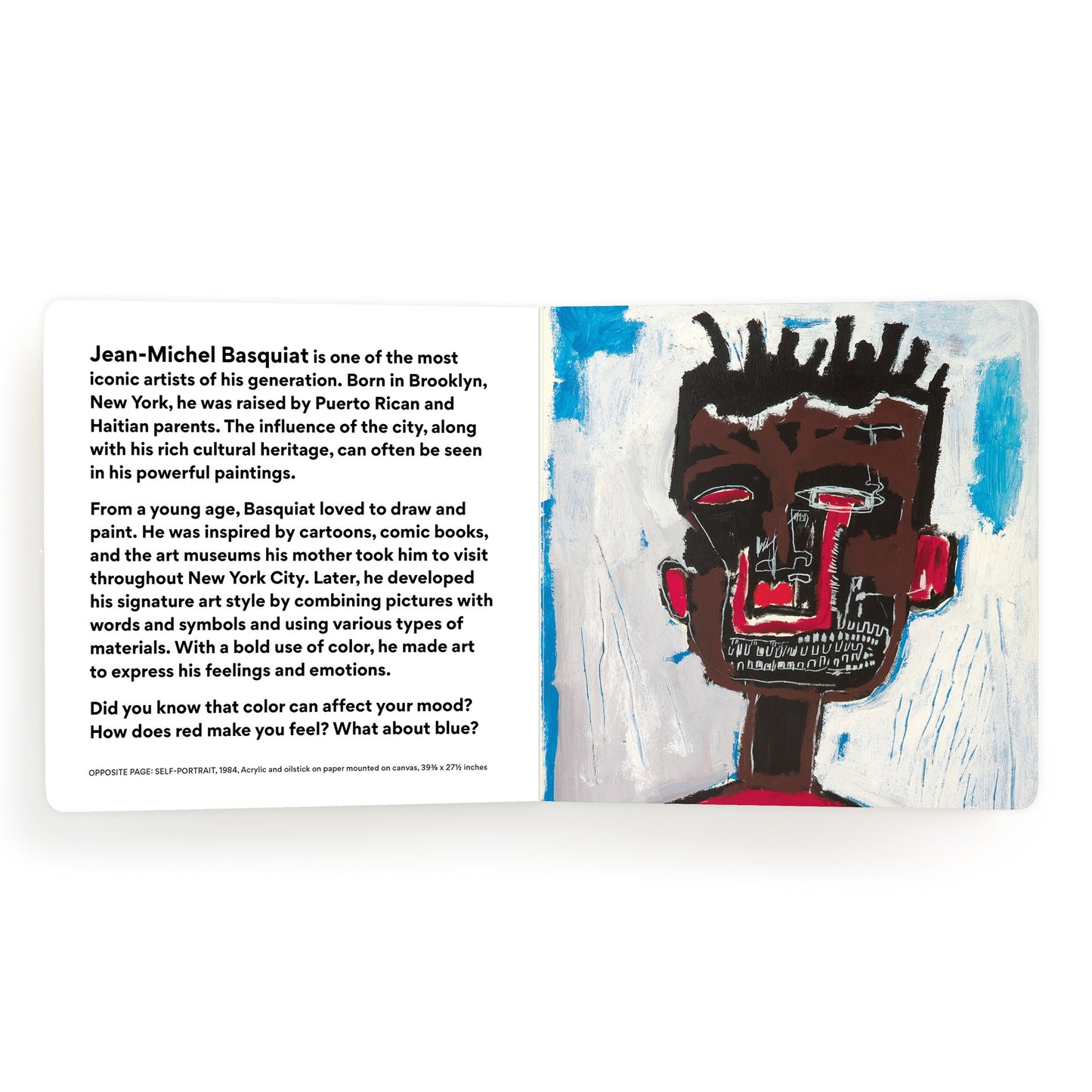 Jean-Michel Basquiat artwork with descriptive text on a white background