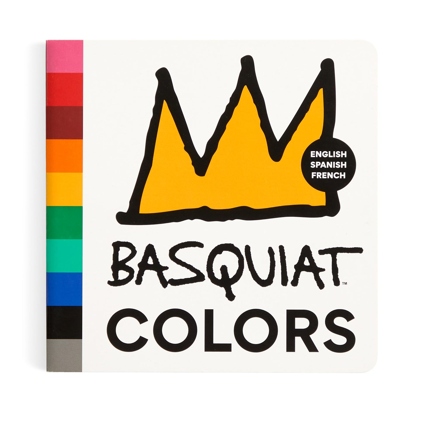 Book cover of 'Basquiat Colors' with a crown illustration and color swatch on a white background.