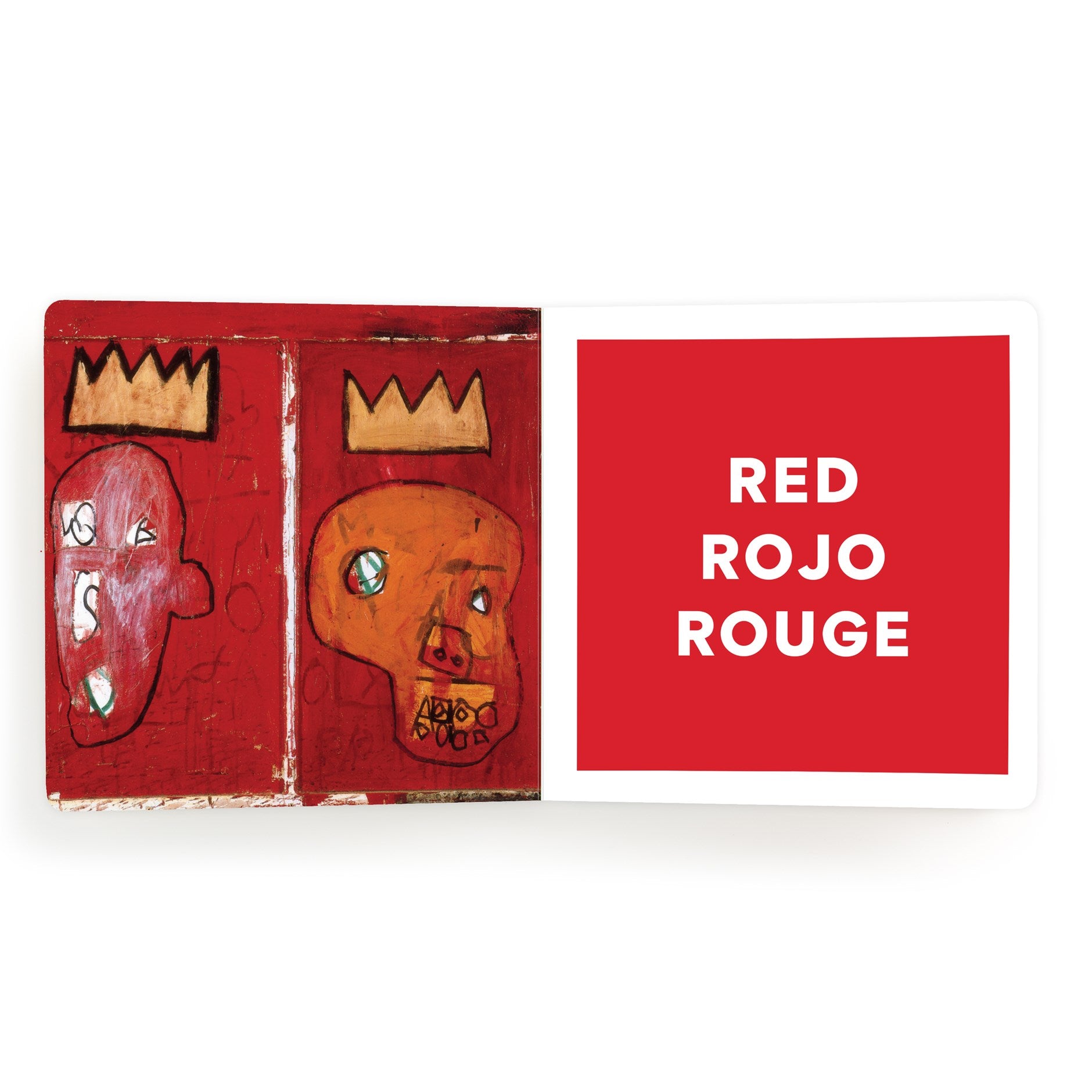 Artistic depiction of two faces with crowns on a red background, accompanied by the text 'RED ROJO ROUGE'.