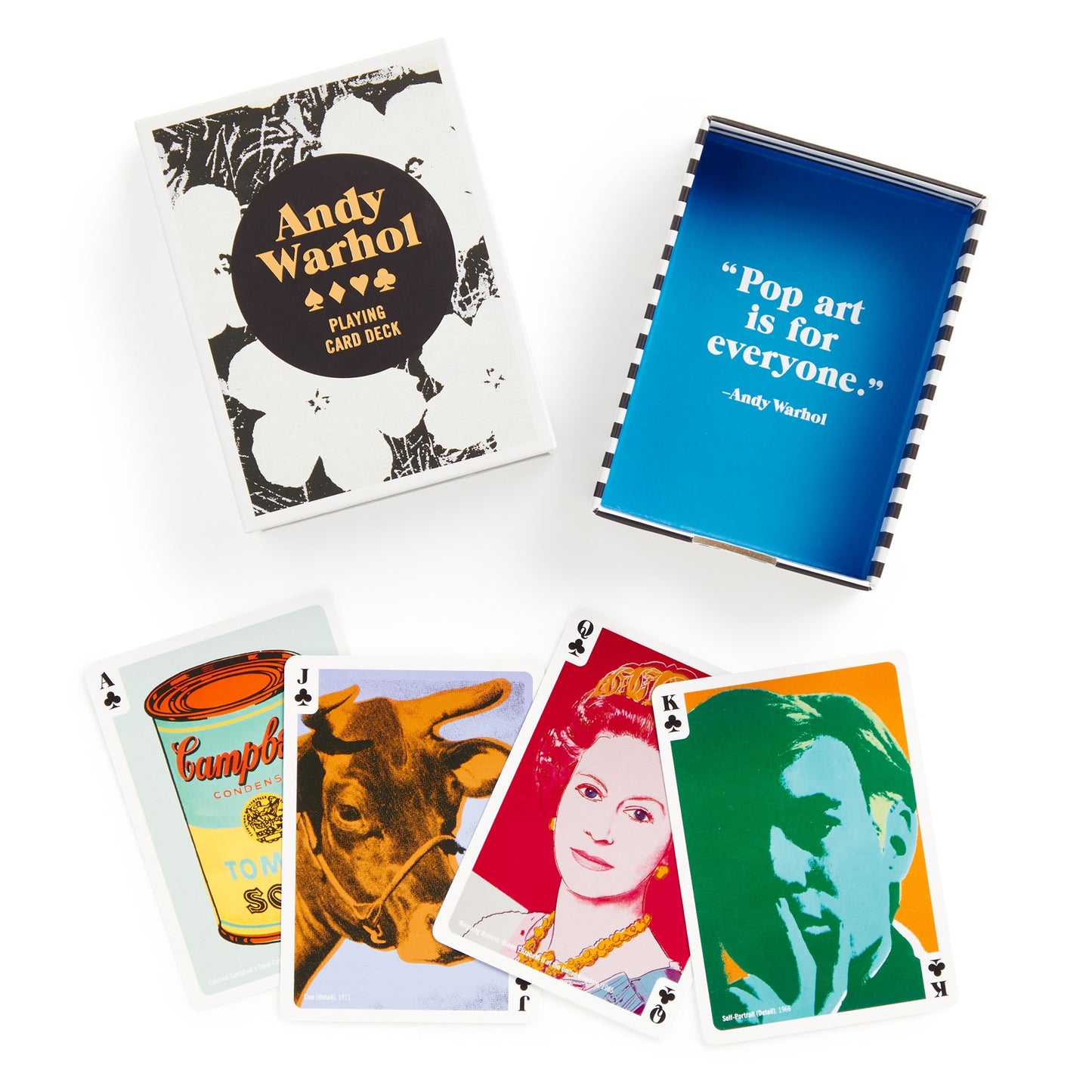 Andy Warhol playing card deck with cards displayed on a white background