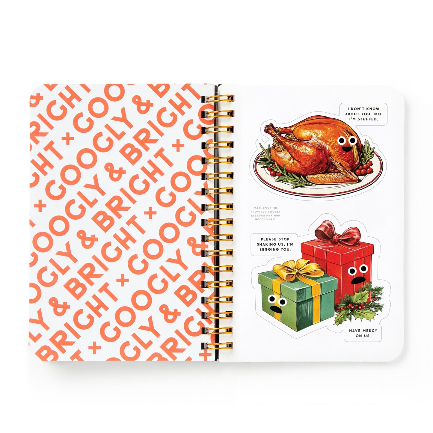 Spiral-bound notebook with a decorative cover featuring a roasted turkey and gift boxes on a white background.