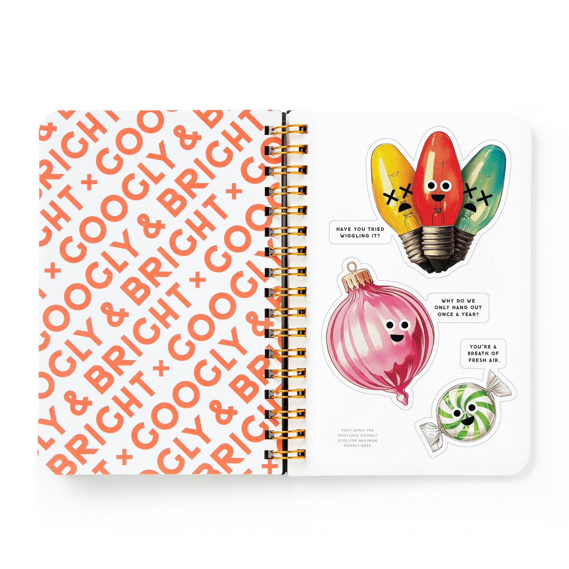 Notebook with colorful text and illustrations on a white background
