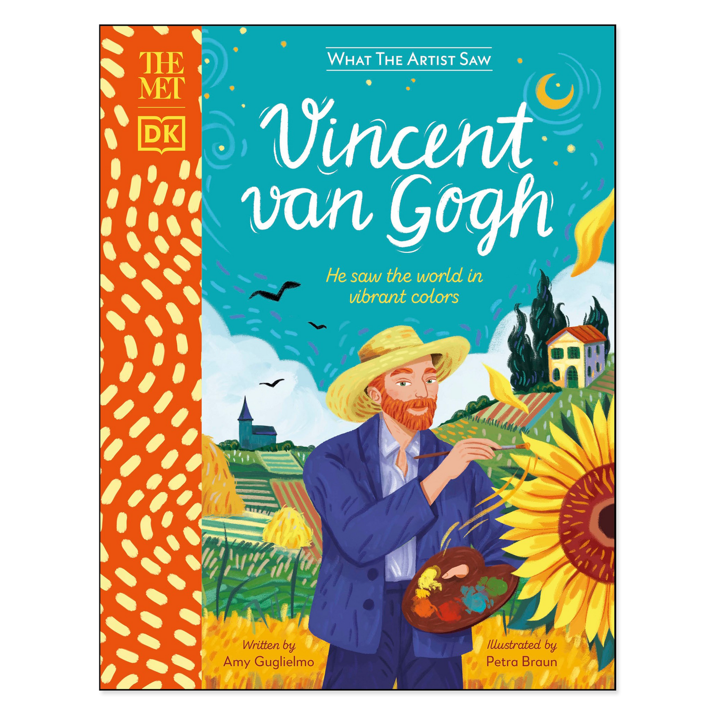 Book cover of 'Vincent van Gogh' with colorful illustration and text on a blue background
