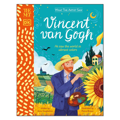 Book cover of 'Vincent van Gogh' with colorful illustration and text on a blue background
