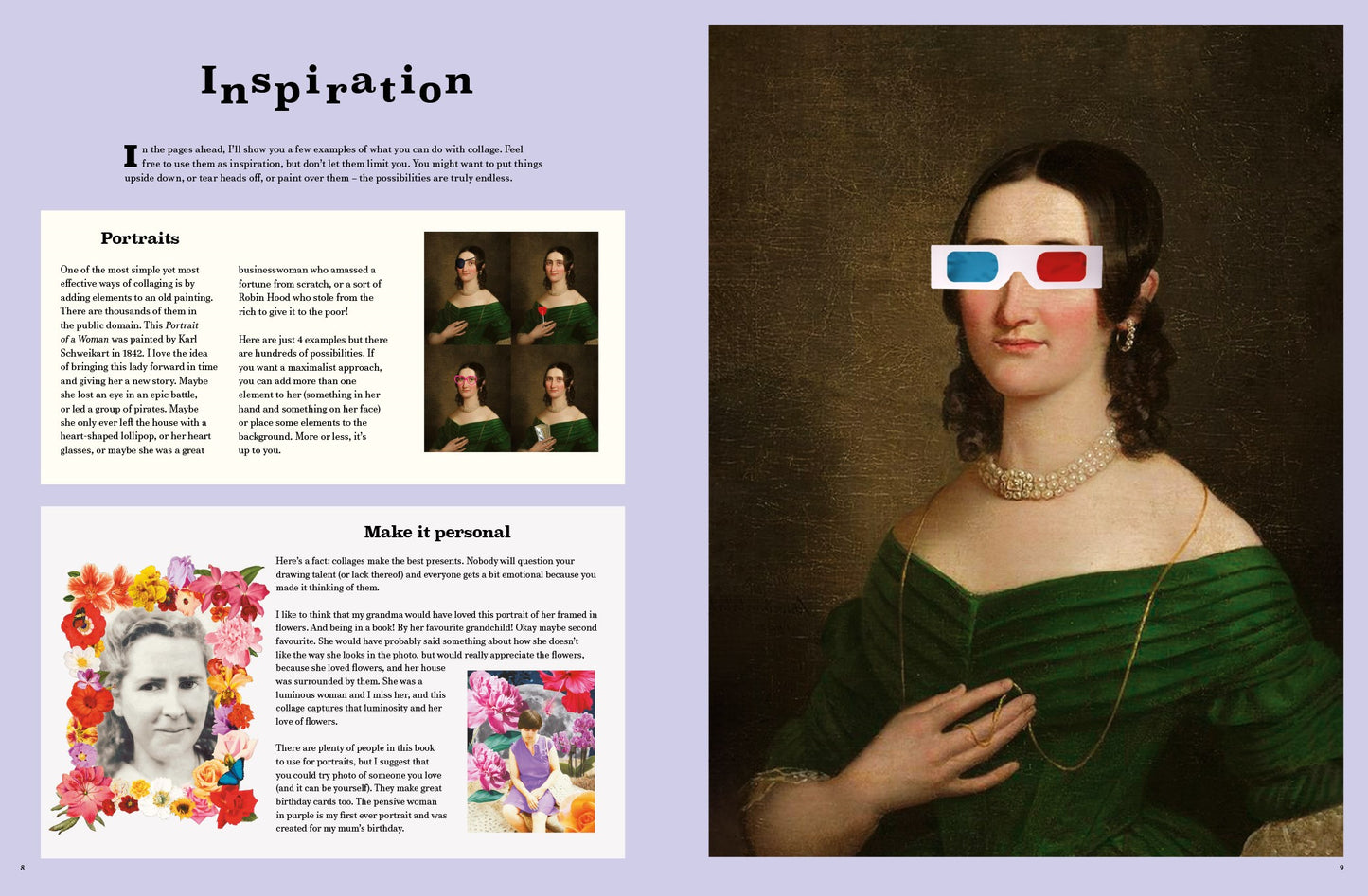 Stylized portrait of a woman wearing 3D glasses with text and floral design on the left.