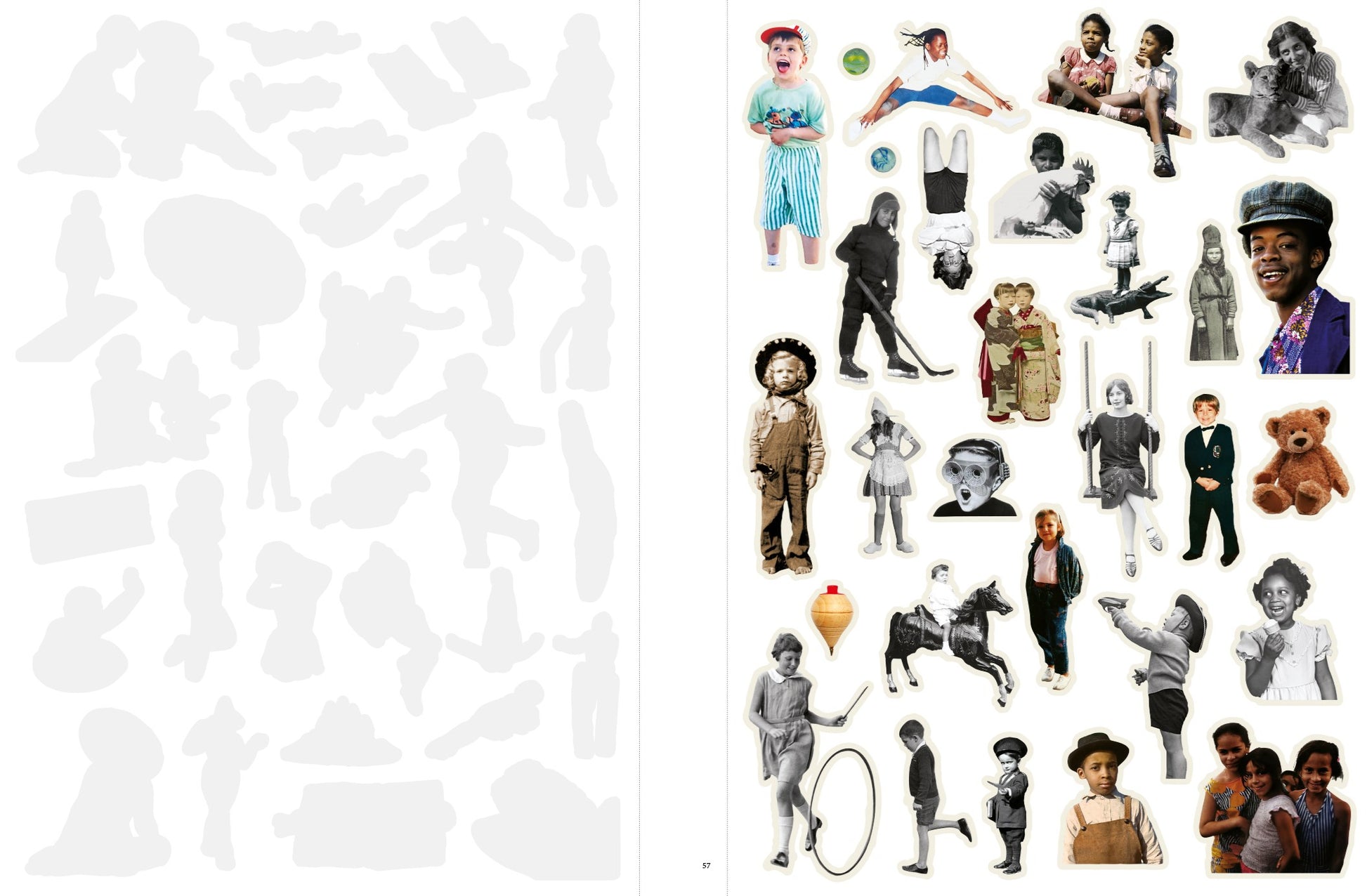Collage of various people in different poses and outfits on a white background