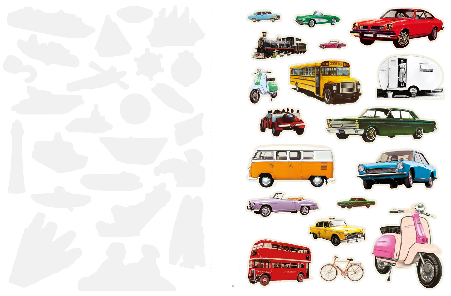 Collection of vintage vehicle illustrations on a white background