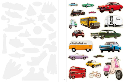 Collection of vintage vehicle illustrations on a white background