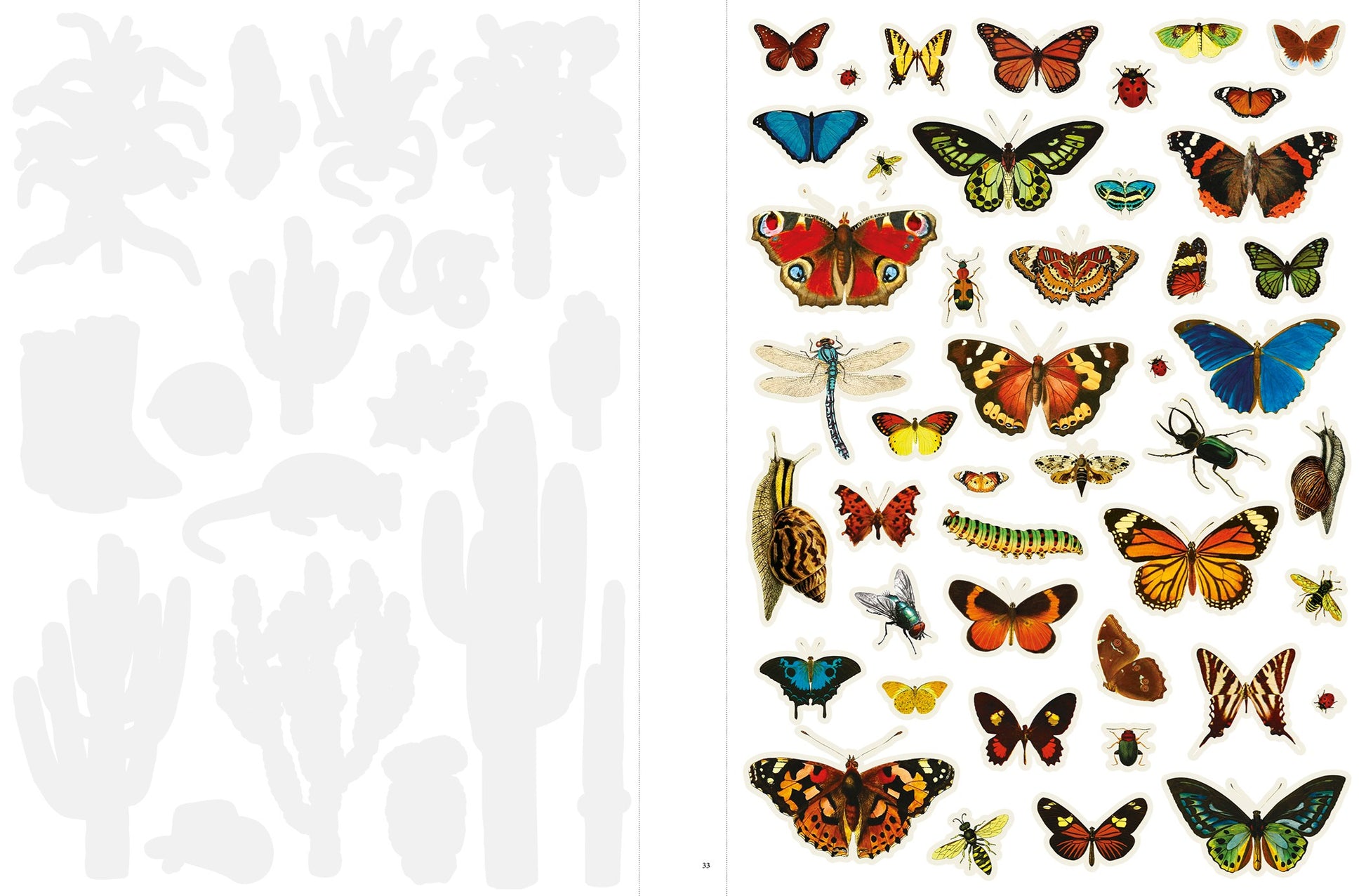Collection of colorful butterfly and dragonfly stickers on a white background