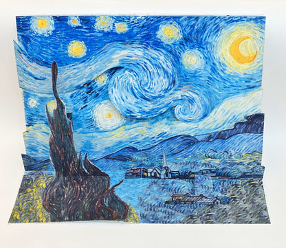 Pop-up book page with a design inspired by 'Starry Night' by Van Gogh