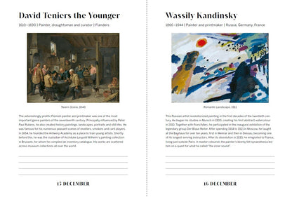 Two artworks by David Teniers the Younger and Wassily Kandinsky on a white background.