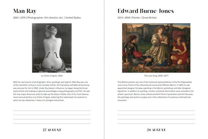 Two artworks by Man Ray and Edward Burne-Jones on a white background with text.