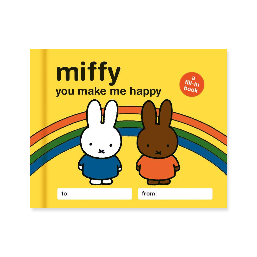 Book cover with two cartoon bunnies and a rainbow on a yellow background