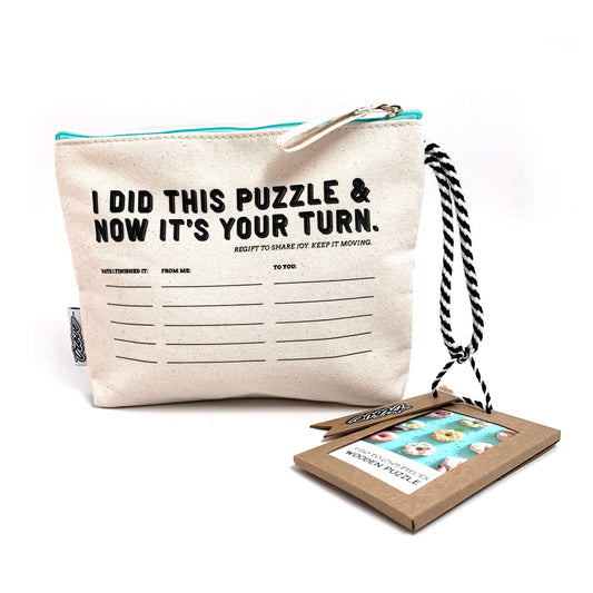 Wooden Puzzle in Pass-It-On Pouch: Donuts