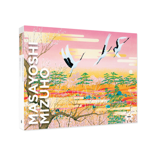 Book cover with artistic design of birds and landscape, featuring the artist's name 'Masayoshi Mizuho'.