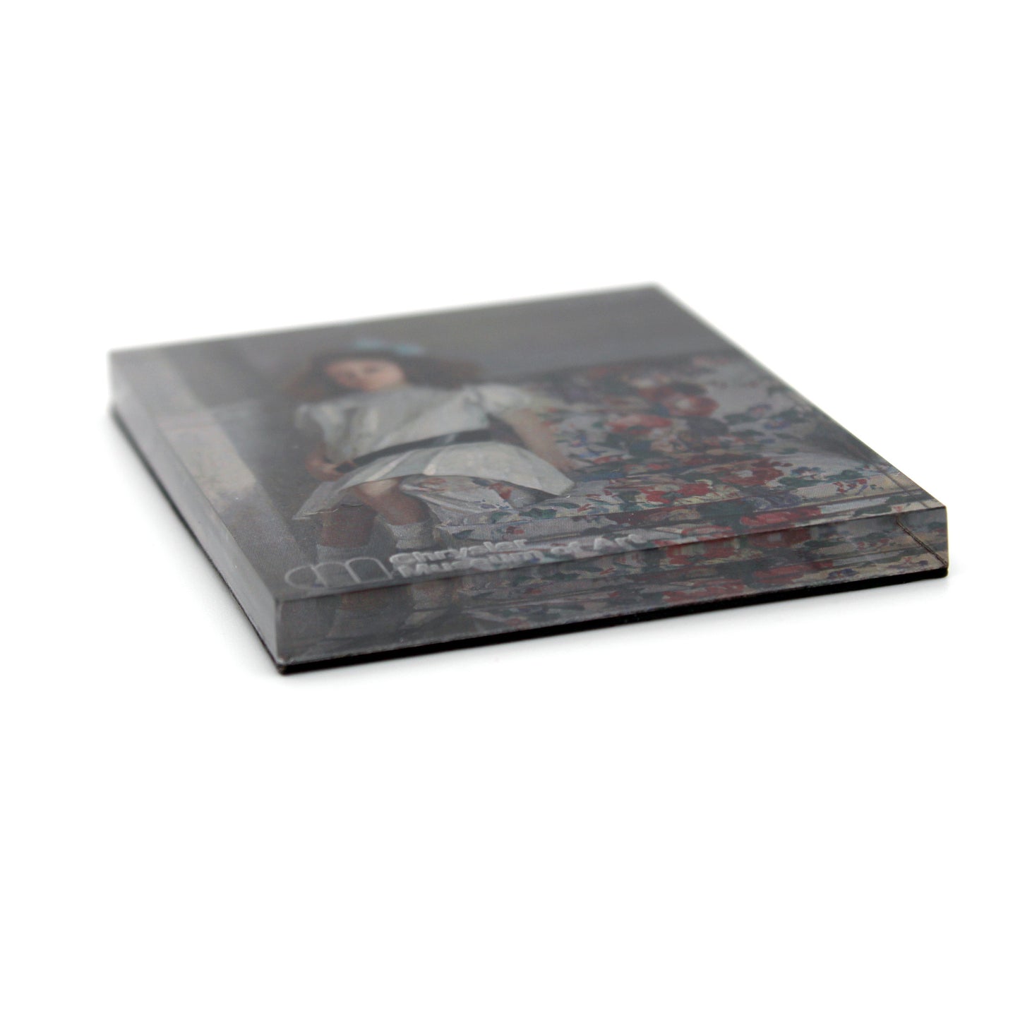 Side angle of acrylic magnet, showing thickness