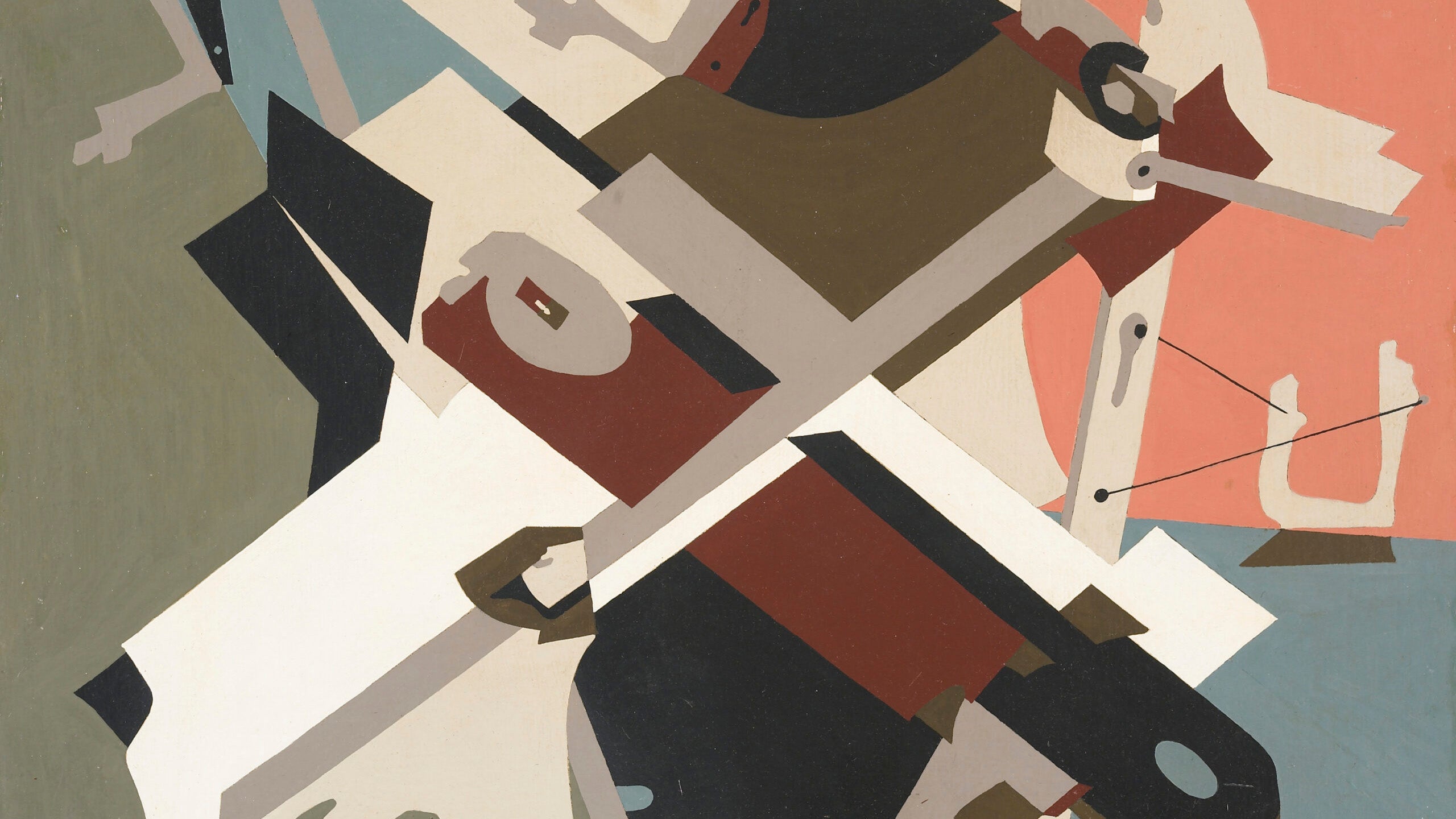 Esphyr Slobodkina (American, b. Russia, 1908–2002), Levitator #1 (detail), 1950, oil on board, Heckscher Museum of Art, Gift of Martin, Richard, Nancy, and James Sinkoff in loving memory of their parents, Alice and Marvin Sinkoff, 2003.7.2.