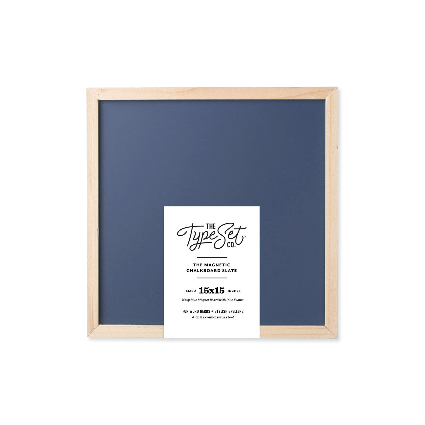 Framed magnetic chalkboard slate with wooden frame and label on a white background