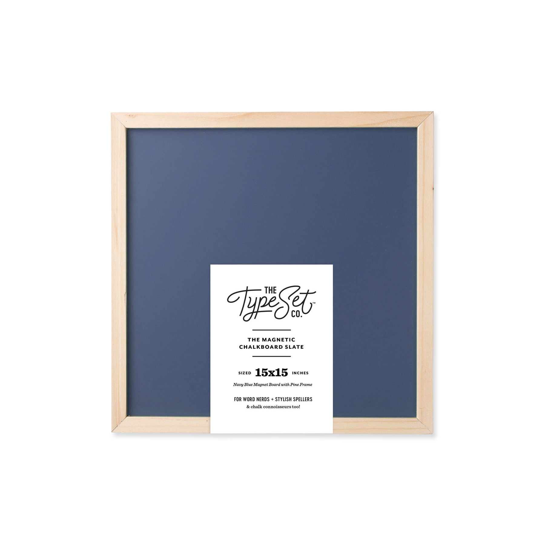 Framed magnetic chalkboard slate with wooden frame and label on a white background