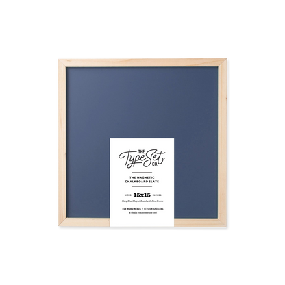 Framed magnetic chalkboard slate with wooden frame and label on a white background