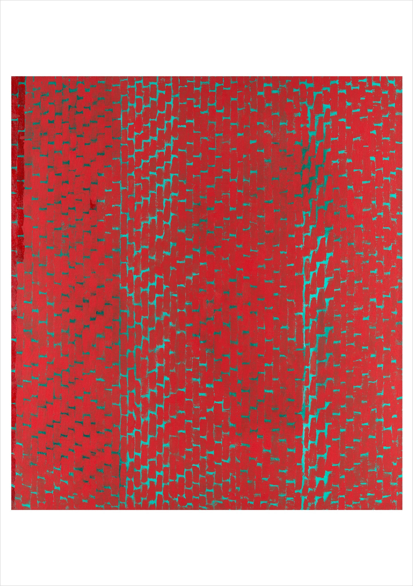 Note card with red abstract pattern.