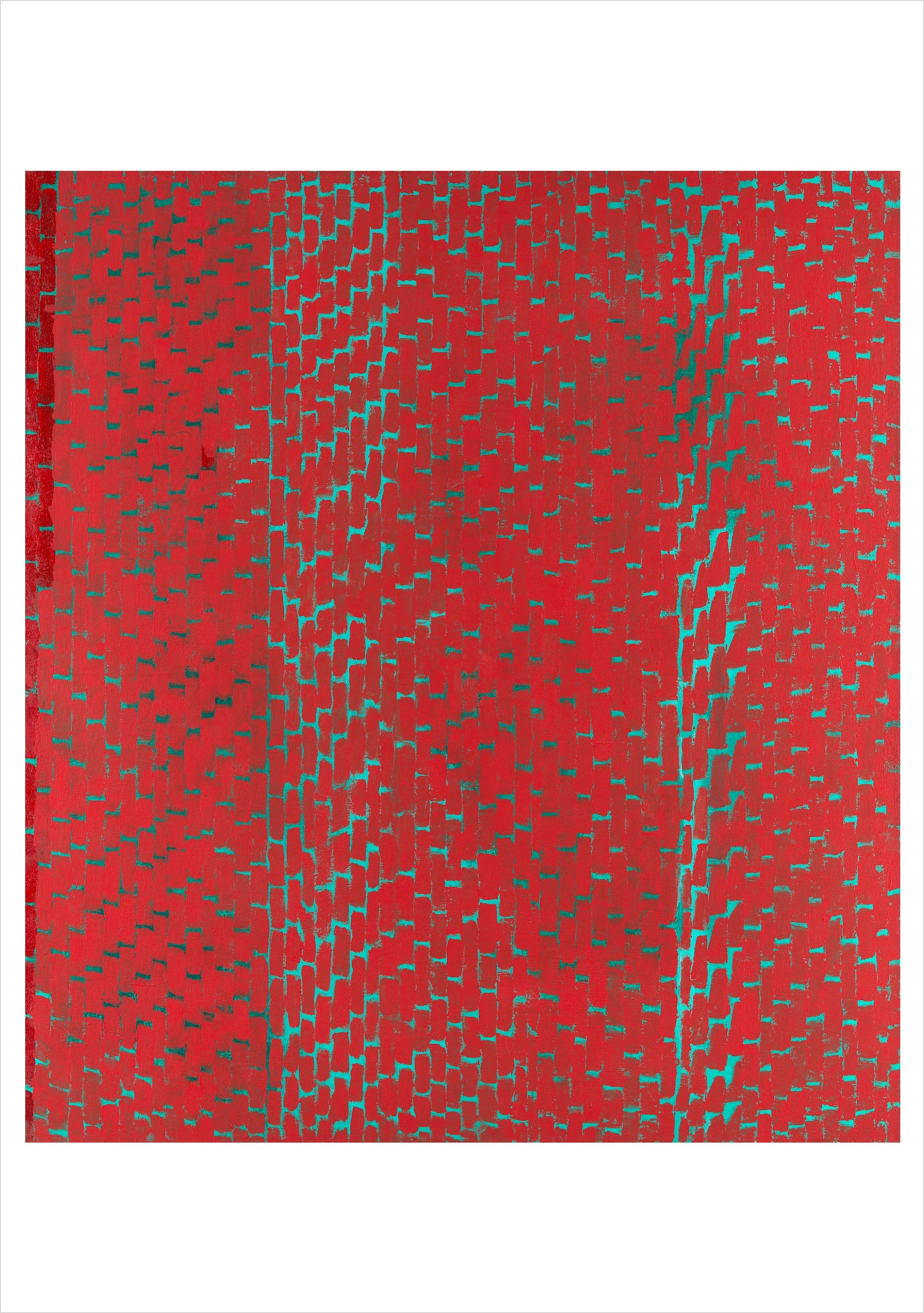 Note card with red abstract pattern.
