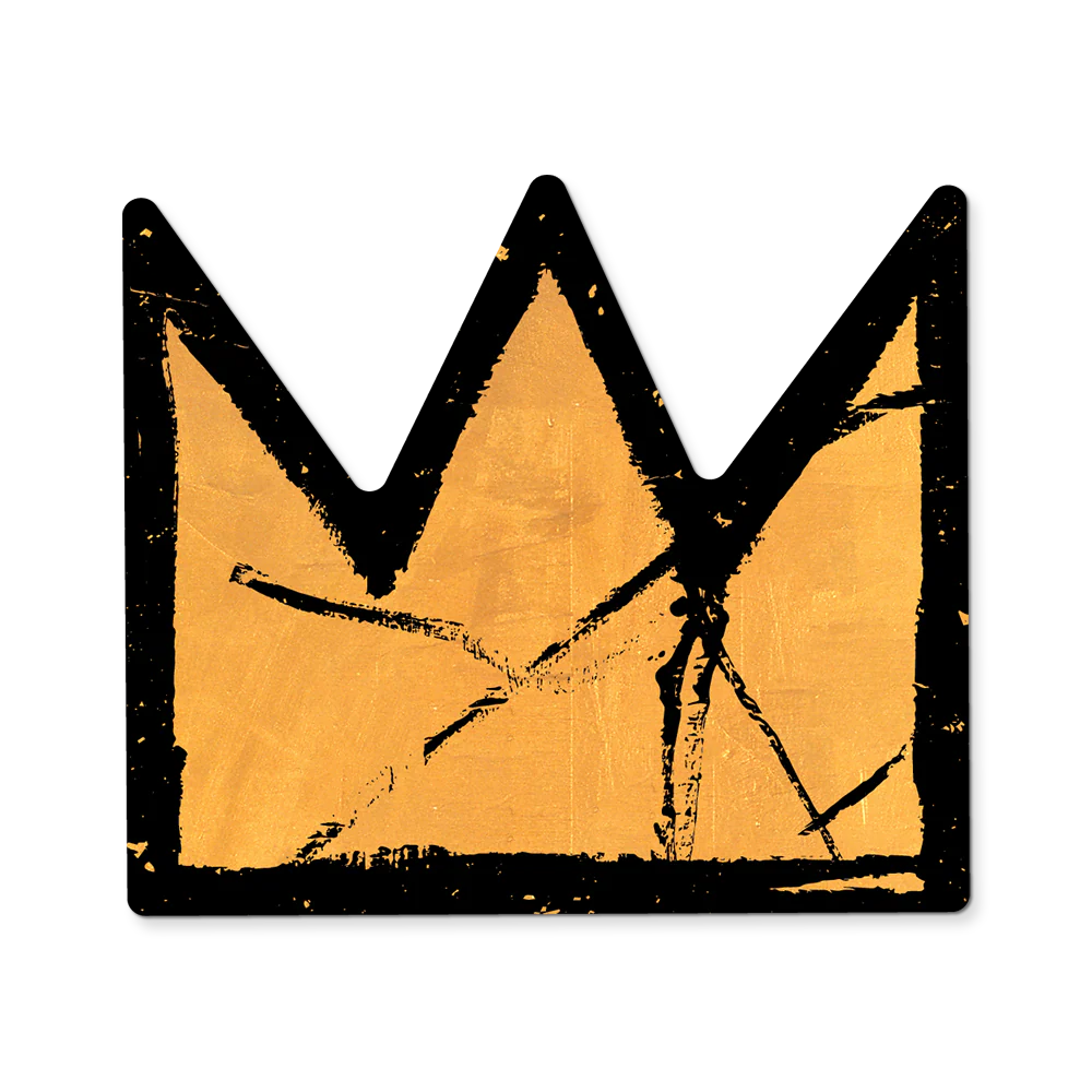 Black crown silhouette on a gold background
