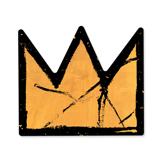 Black crown silhouette on a gold background