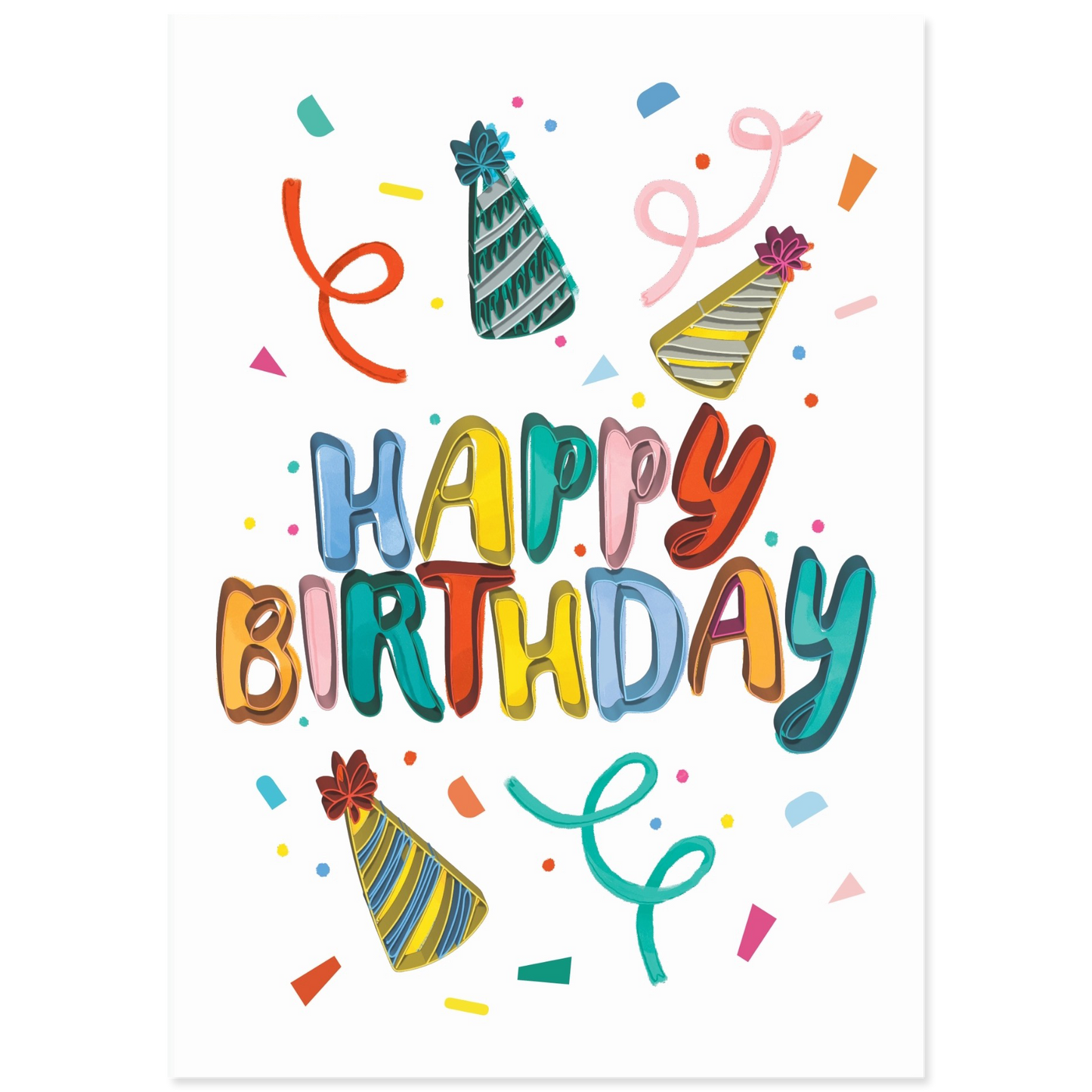 Quilled greeting card featuring Birthday Party Hats