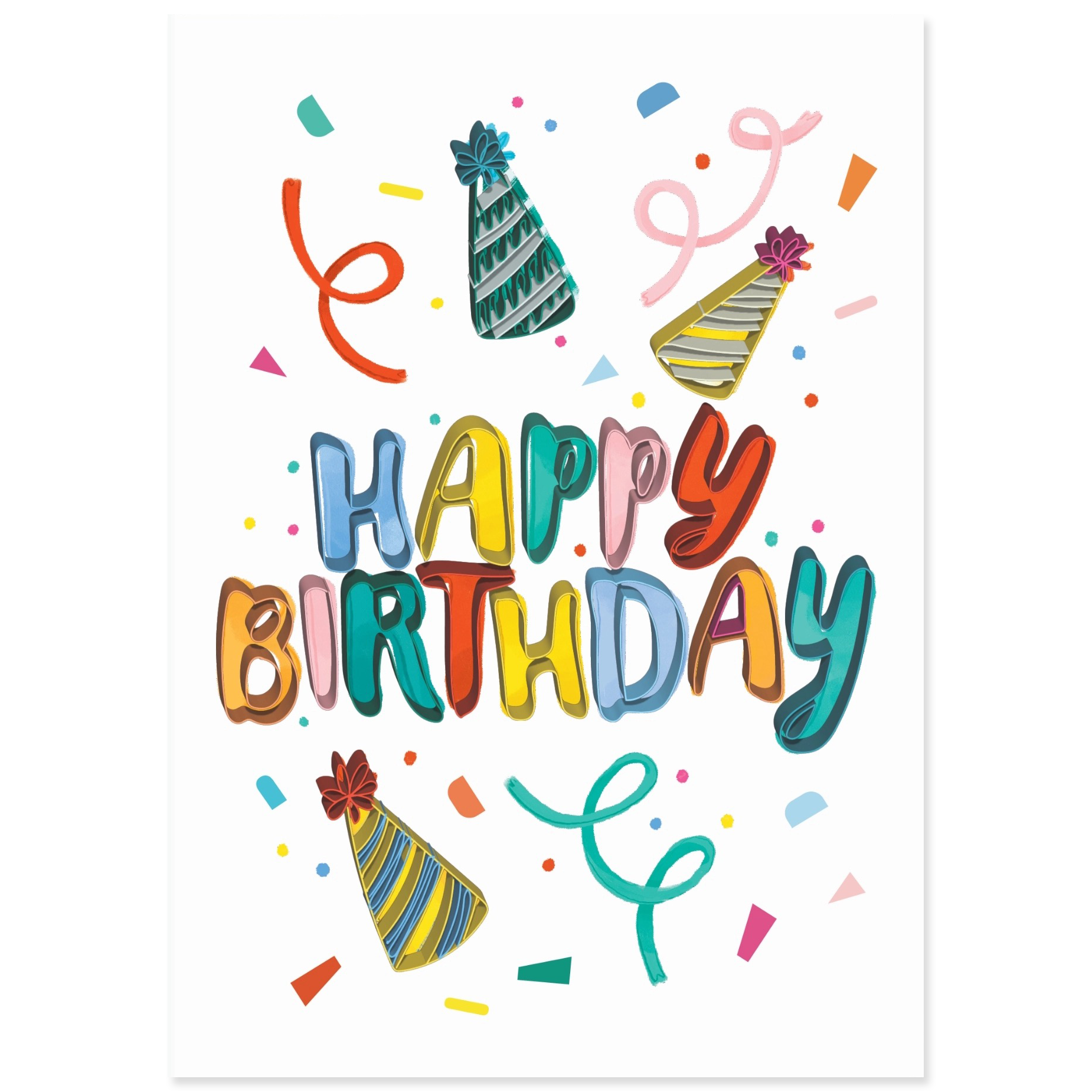 Quilled greeting card featuring Birthday Party Hats