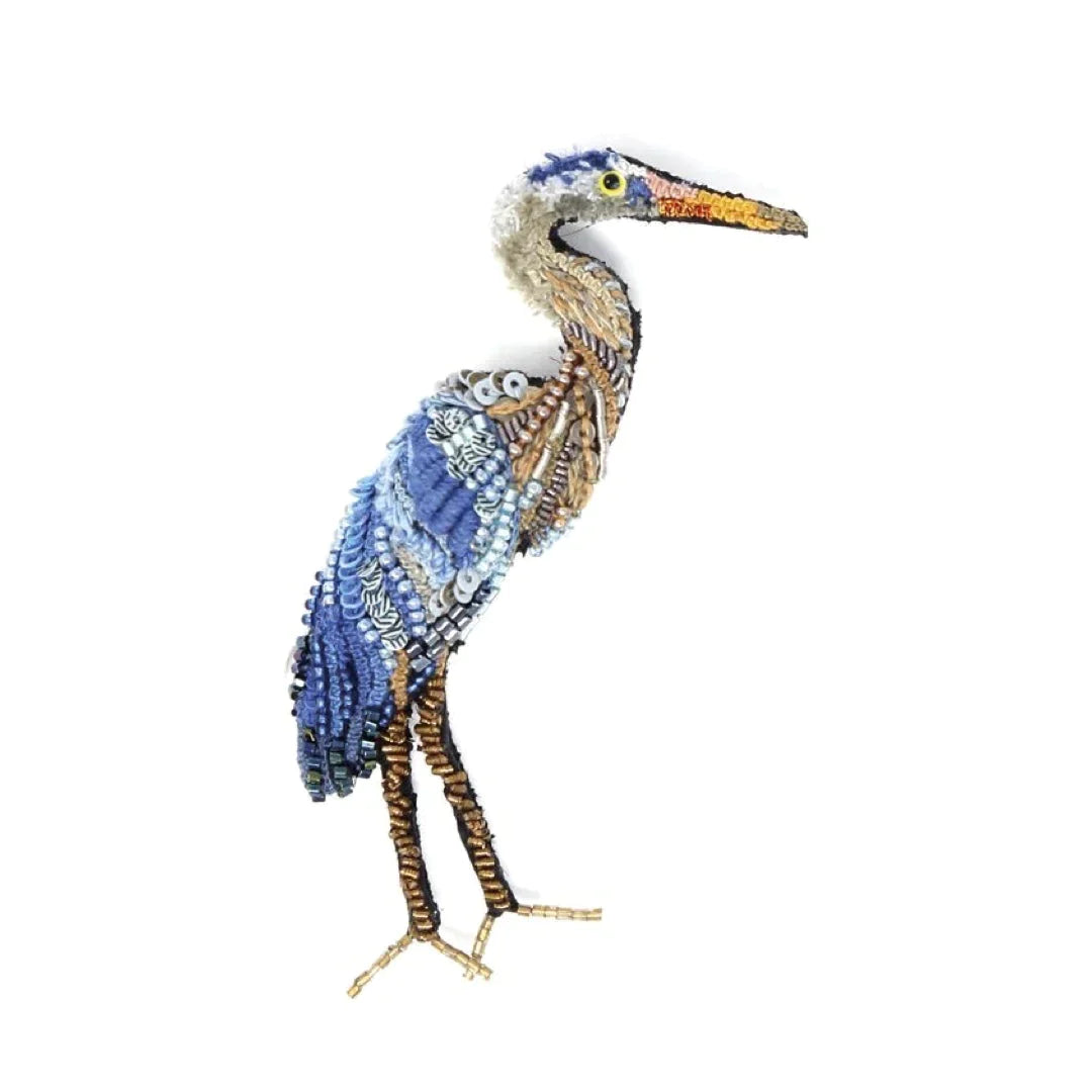 Blue Heron Embroidered Brooch