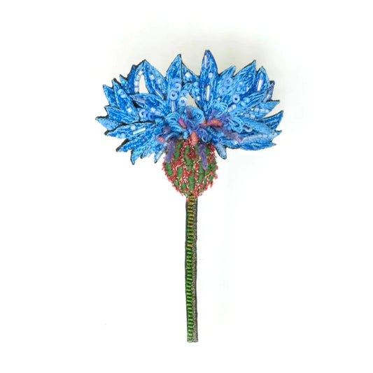 Blue Cornflower Embroidered Brooch