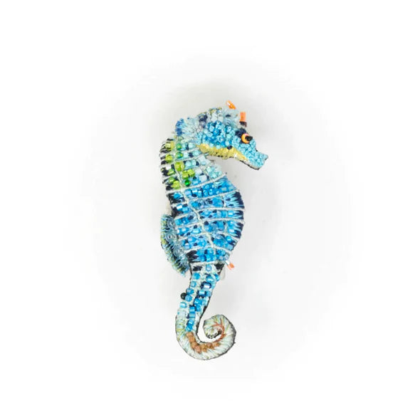 Blue Seahorse Embroidered Brooch