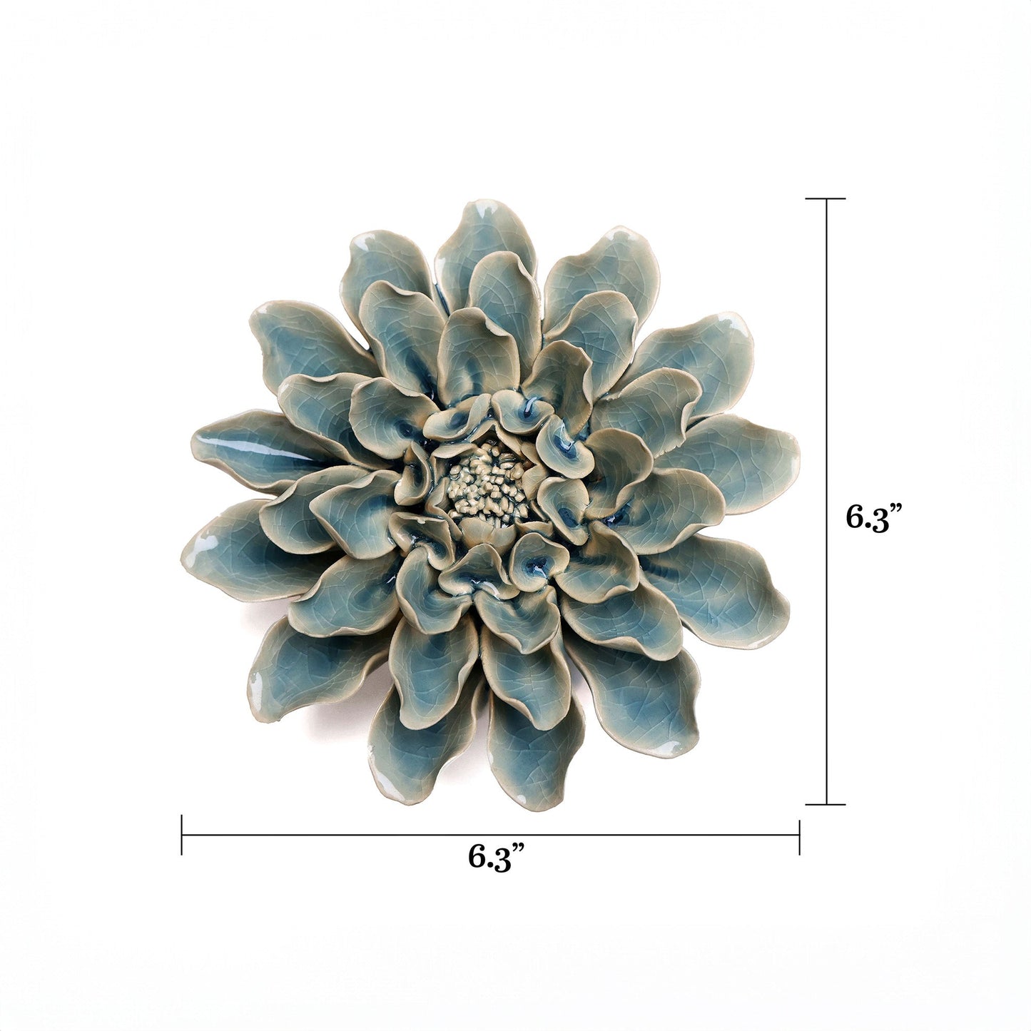 Ceramic Wallflower Teal Dahlia (Top with dimensions) - Chrysler Museum Shop