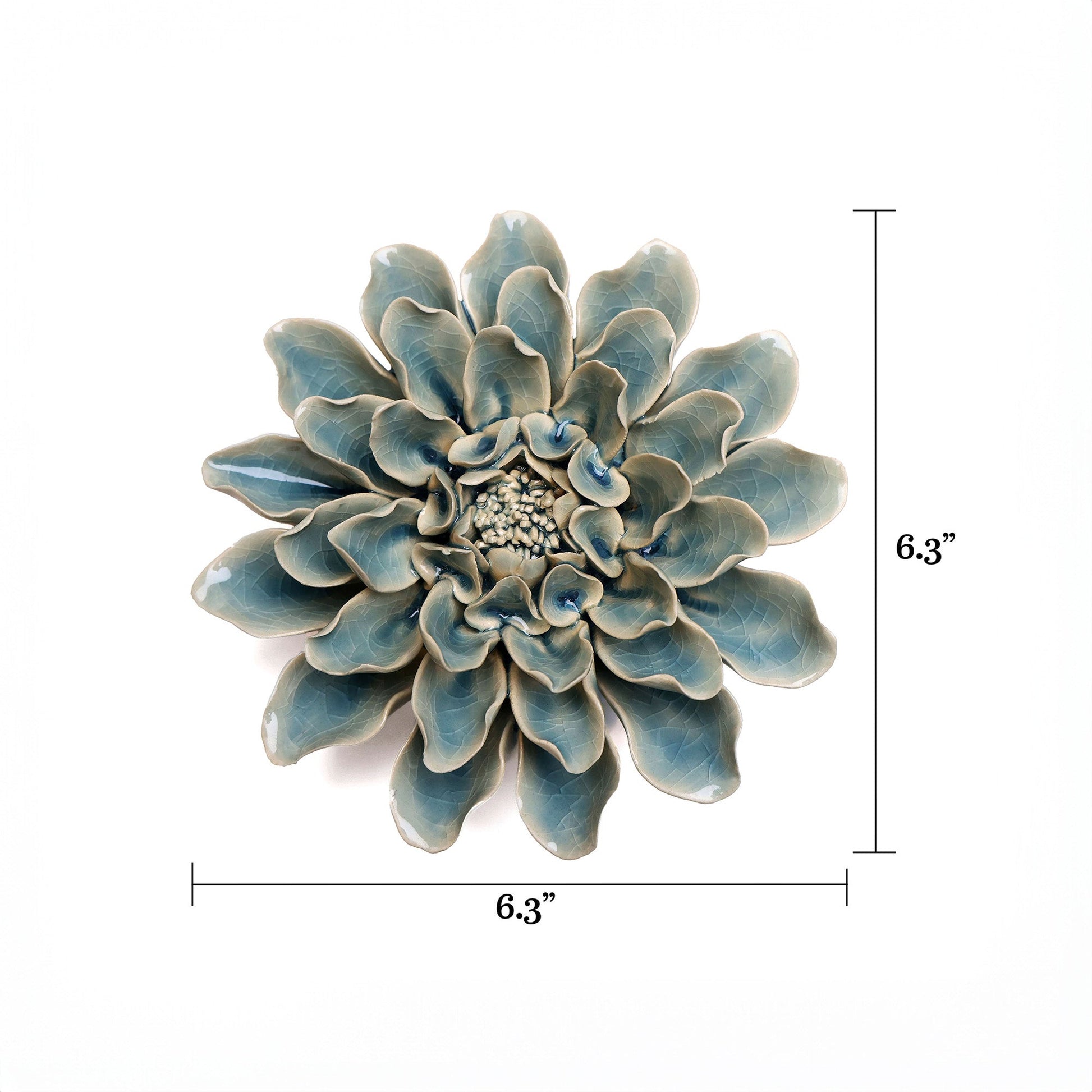 Ceramic Wallflower Teal Dahlia (Top with dimensions) - Chrysler Museum Shop