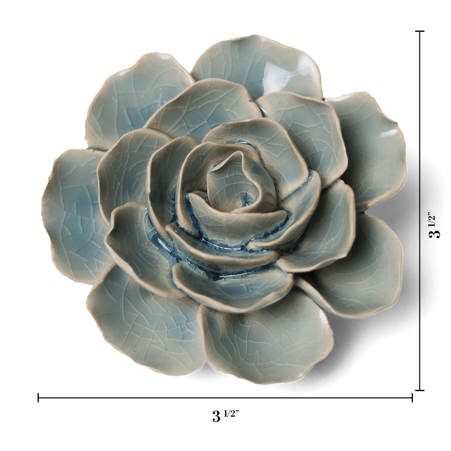 Ceramic Wallflower Teal Ranunculus (Top with dimensions)