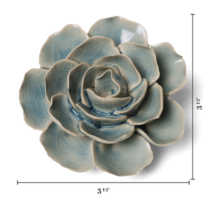 Ceramic Wallflower Teal Ranunculus (Top with dimensions)