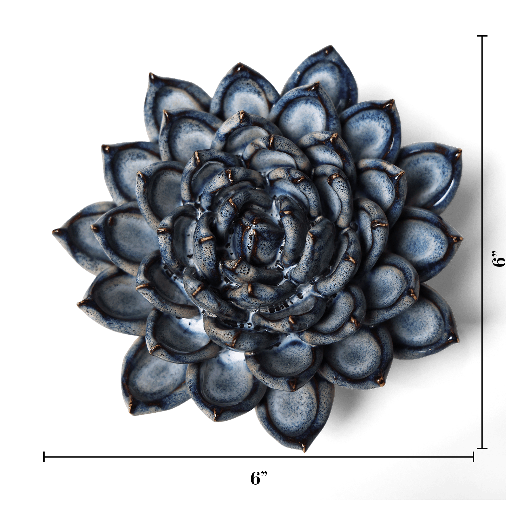 Ceramic Wallflower Large Blue Grey Succulent (Top with dimensions) - Chrysler Museum Shop