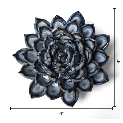 Ceramic Wallflower Large Blue Grey Succulent (Top with dimensions) - Chrysler Museum Shop