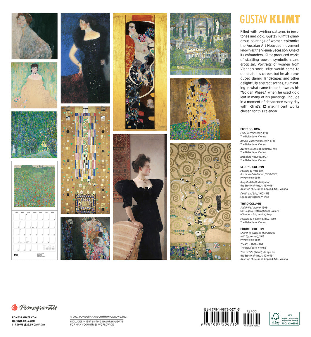 Gustav Klimt 2024 Wall Calendar Chrysler Museum of Art