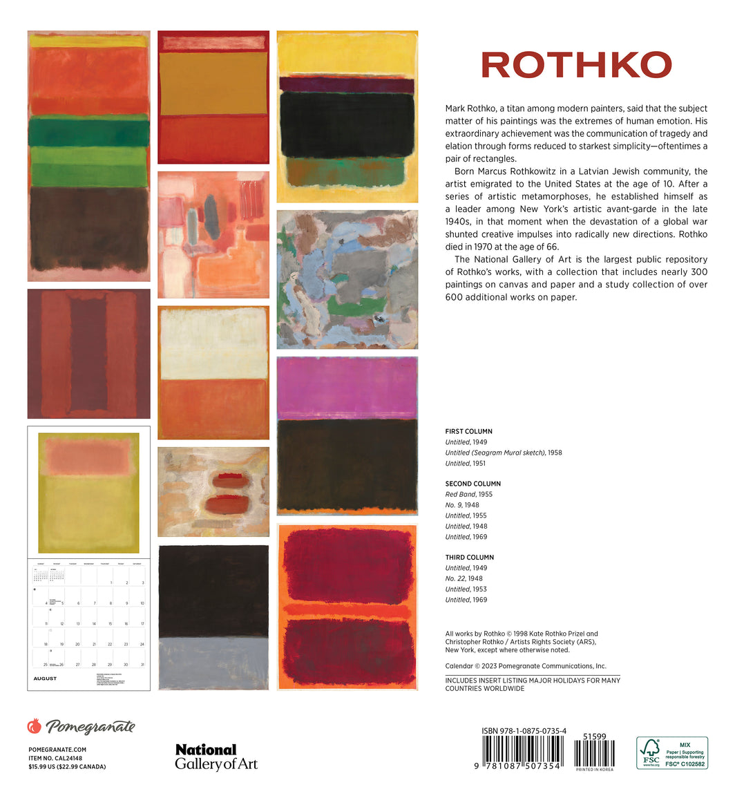 Mark Rothko 2024 Wall Calendar